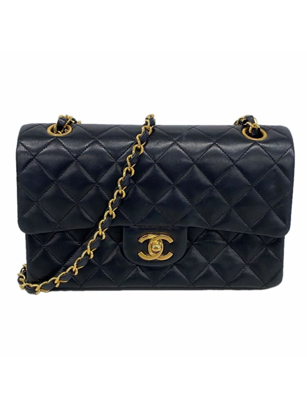 Chanel Shoulder Bag Quilted Lambskin Black Gold